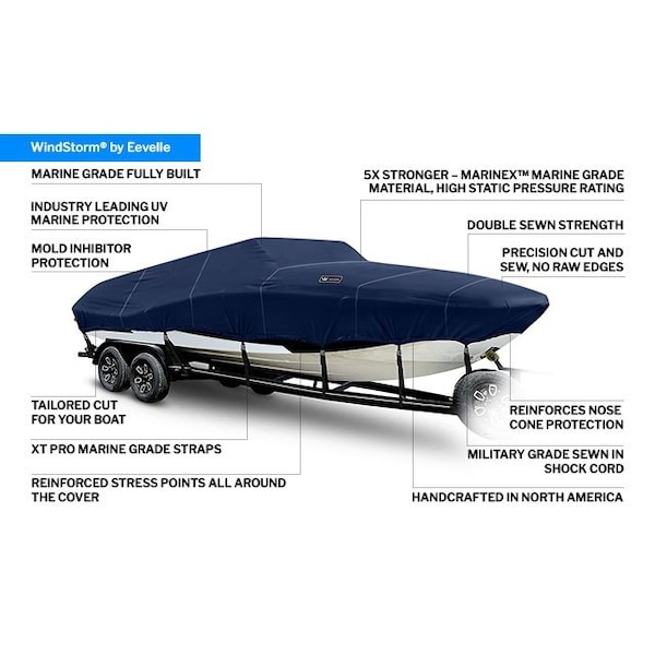 Eevelle Boat Cover DECK BOAT Walk Thru Windshield, Outboard Fits 20ft 6in L up to 102in W Navy WSDKWT20102B-NVY - main
